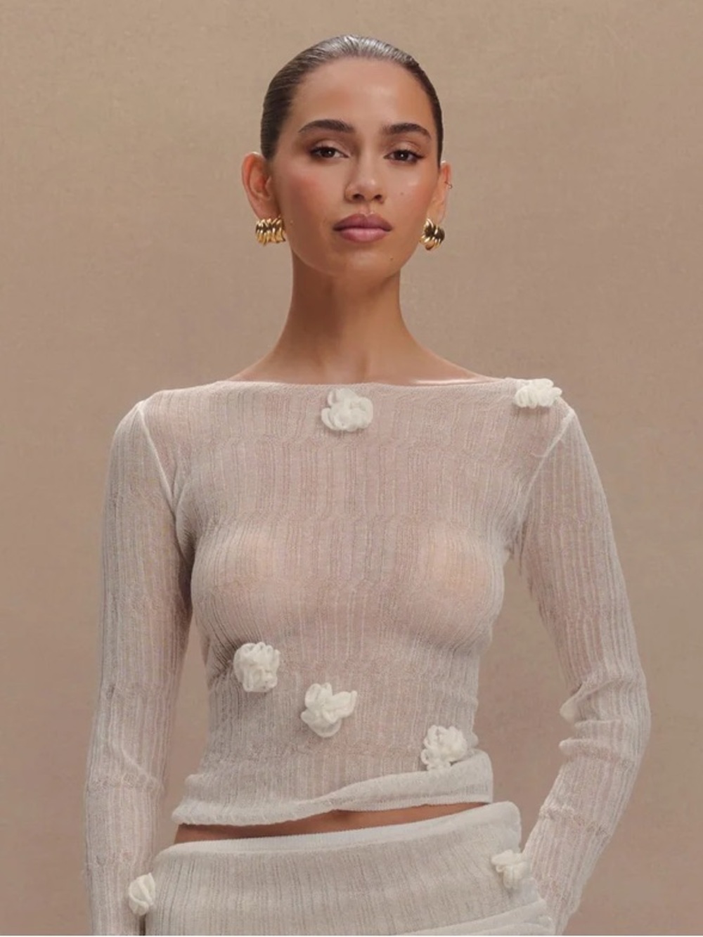 Orianna Floral-Appliqué Long-Sleeve Top. Brand new. Never worn.